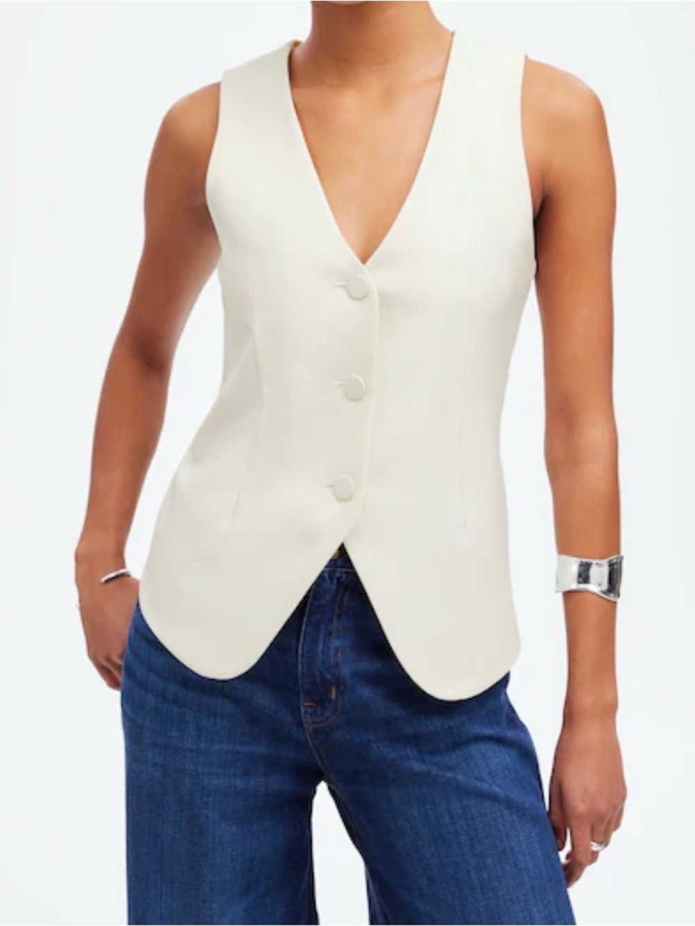 Madewell Cream Button-Front V-Neck Sleeveless Vest
